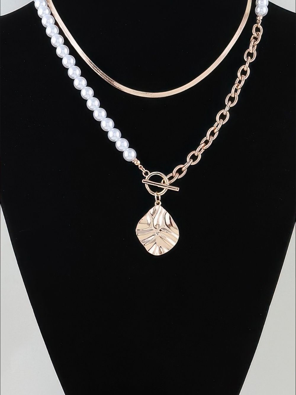 Private Label Pearl & Gold-Tone Layered Pendant Choker Necklace